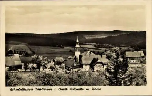 Ak Schellerhau Altenberg im Erzgebirge, Ortsmitte mit Kirche