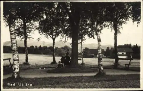 Foto Ak Bad Aibling in Oberbayern, Teilansicht, Sitzbänke unter Birken