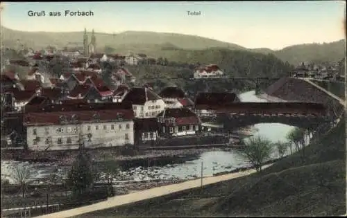 Ak Forbach im Schwarzwald, Totalansicht, Brücke