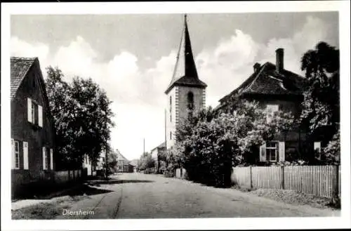 Ak Diersheim Rheinau Hanauerland, Straßenpartie, Kirche