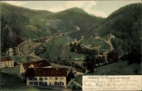 Ak Triberg im Schwarzwald, Panorama am Bahnhof