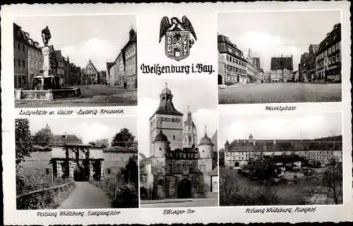 Ak Weißenburg in Mittelfranken Bayern, Wülzburg, Ellinger Tor, Kaiser-Ludwig-Brunnen, Festung
