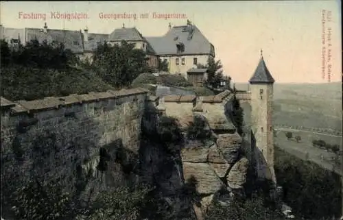 Ak Königstein an der Elbe Sächsische Schweiz, Festung Königstein, Georgenburg, Hungerturm