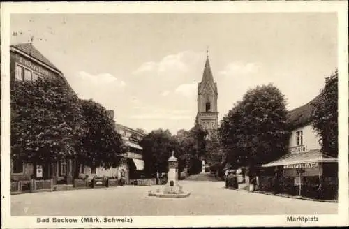 Ak Buckow in der Märkischen Schweiz, Marktplatz, Central Hotel