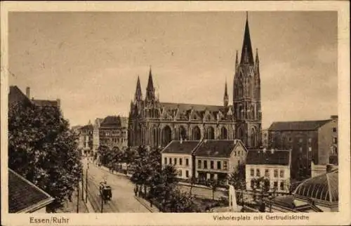 Ak Essen im Ruhrgebiet, Viehoferplatz, Getrudiskirche