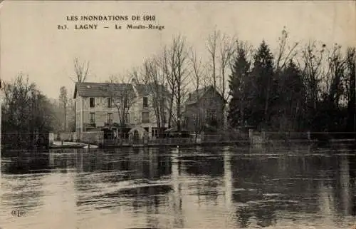 Ak Lagny-sur-Marne Seine et Marne, Überschwemmungen von 1910, Moulin Rouge