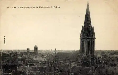 Ak Caen Calvados, Vue generale prise des Fortifications du Chateau