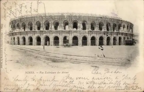 Ak Nîmes Gard, Vue Exterieure des Arenes