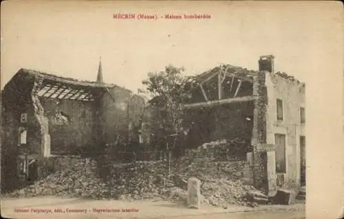 Ak Mecrin Meuse, Maison bombardee