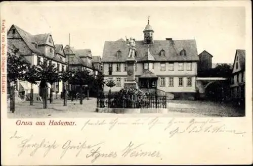 Ak Hadamar in Hessen, Marktplatz mit Rathaus und Denkmal