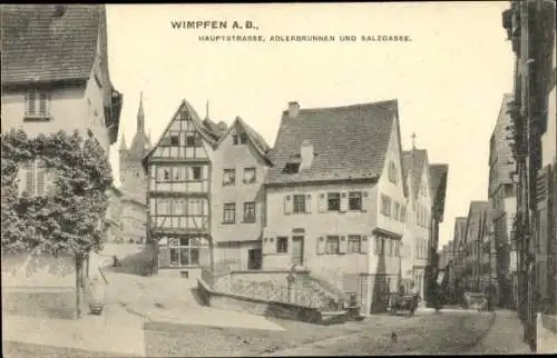 Ak Bad Wimpfen am Neckar, Hauptstraße, Adlerbrunnen, Salzgasse