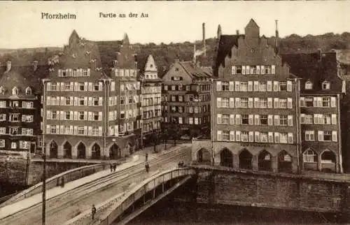 Ak Pforzheim im Schwarzwald, an der Au, Brücke, Hotel zum Prinzen