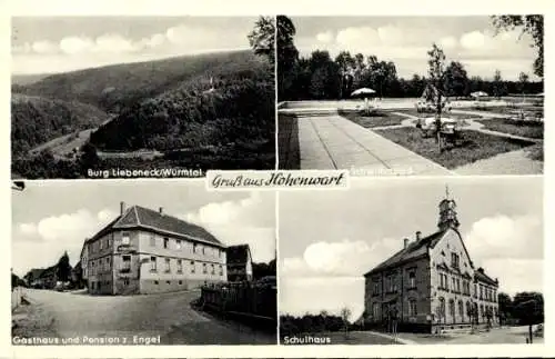 Ak Hohenwart Pforzheim im Schwarzwald, Burg Liebeneck, Schwimmbad, Schulhaus, Gasthaus zum Engel