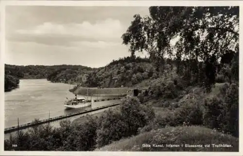 Ak Schweden, Göta Kanal, Infarten i Slussarna vid Trollhättan, Flussdampfer