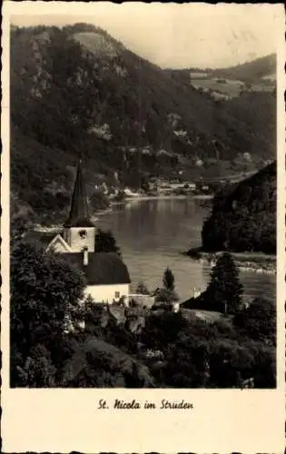 Ak Struden St. Nikola an der Donau Oberösterreich, Ausblick, Kirche