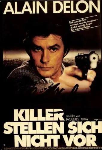 Ak Schauspieler Alain Delon, Portrait, Film Killer stellen sich nicht vor, Autogramm