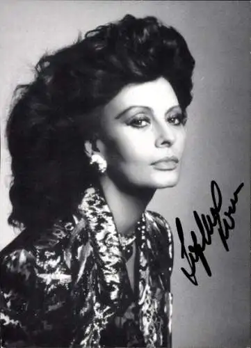 Autogrammkarte Schauspielerin Sophia Loren, Portrait, Autogramm