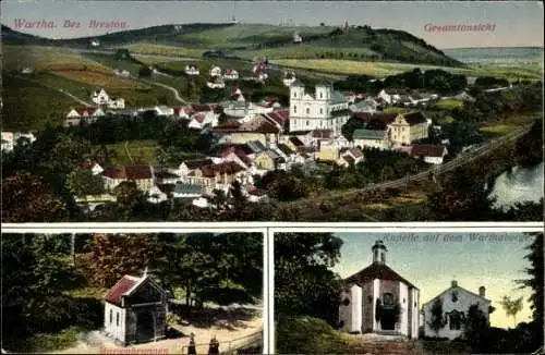 Ak Bardo Śląskie Wartha Schlesien, Gesamtansicht, Kapelle auf dem Warthaberg, Marienbrunnen