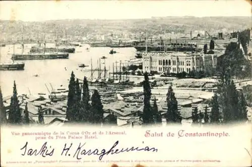 Ak Konstantinopel Istanbul Türkiye, Gesamtansicht, Hafen, Österreichische Post