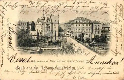 Ak St. Johann Saarbrücken im Saarland, Teilansicht, Neue Brücke