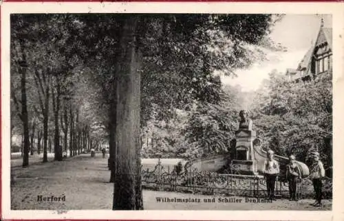 Ak Herford in Westfalen, Wilhelmsplatz, Schiller Denkmal