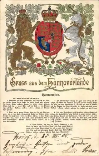 Präge Wappen Lied Litho Hannoverlied, Gruß aus den Hannoverlande