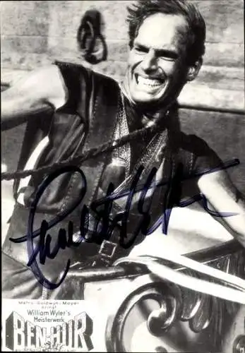 Ak Schauspieler Charlton Heston, Portrait, Autogramm