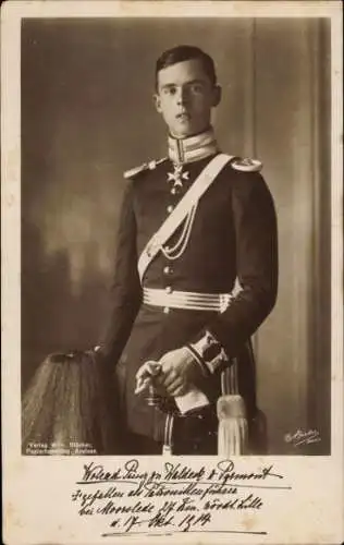 Ak Prinz Wolrad Friedrich zu Waldeck Pyrmont, Gefallen 1914 bei Moorslede, Portrait in Uniform