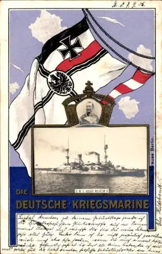Passepartout Ak Deutsches Kriegsschiff, SMS Kaiser Wilhelm II, Portrait