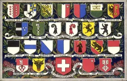 Wappen Ak Schweiz, Kantone, Bern, Solothurn, Uri, Obwald, Waadt, Genf