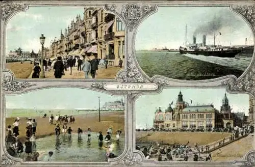 Passepartout Ak Ostende Westflandern, Strand, Kursaal, Deich