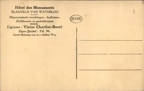 Ak Waterloo Wallonisch Brabant, Hotel zum Schlachtfeld Waterloo