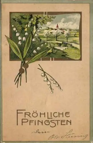 Passepartout Litho Fröhliche Pfingsten, Ortspartie, Maiglöckchen