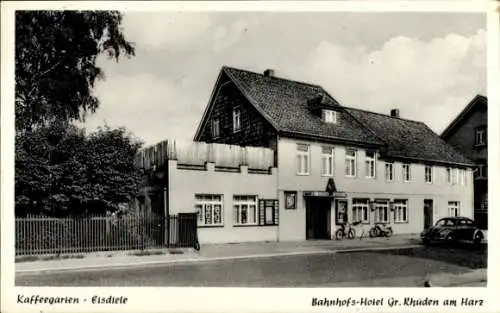 Ak Großrhüden Rhüden Seesen am Harz, Bahnhofshotel, Kaffeegarten, Eisdiele