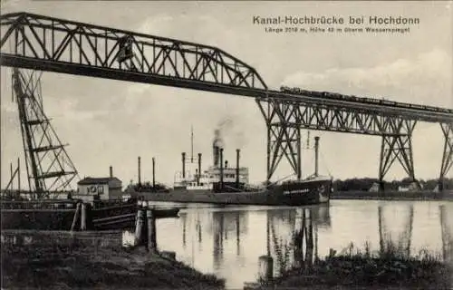 Ak Hochdonn in Dithmarschen, Kanal-Hochbrücke, Dampfer, Zug