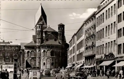 Ak Köln am Rhein, St. Apostelnkirche, Neumarkt, Geschäfte, Fahrzeuge