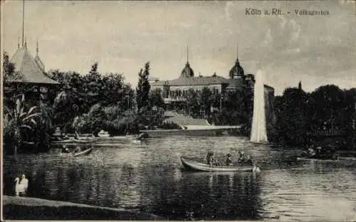 Ak Köln am Rhein, Volksgarten, Springbrunnen, Ruderboote