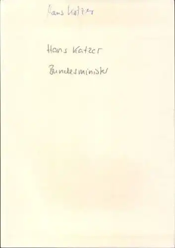 Foto Hans Katzer, Bundesminister, Autogramm