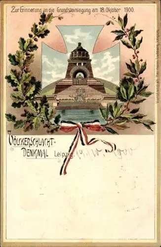 Litho Leipzig in Sachsen, Völkerschlachtdenkmal, Grundsteinlegung 1900