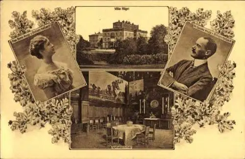 Ak Bredeney Essen im Ruhrgebiet, Villa Hügel, Portrait Berta Krupp und Gustav Krupp, Speisezimmer