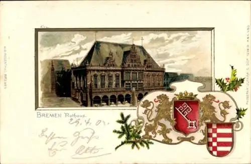 Präge Wappen Litho Bremen, Rathaus