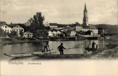 Ak Vilshofen an der Donau Niederbayern, Fischerzeile, Boote