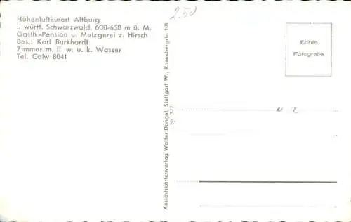 Ak Altburg Calw im Schwarzwald, Gasthaus Pension zum Hirsch