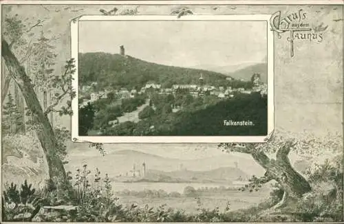 Passepartout Ak Falkenstein Königstein im Taunus, Gesamtansicht