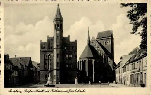 Ak Perleberg in der Prignitz, Großer Markt, Rathaus, Jacobikirche