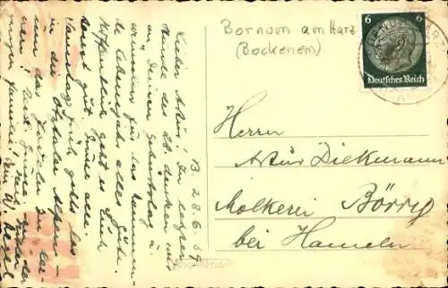 Foto Ak Bornum Bockenem am Harz, Teilansicht, Fachwerkhaus, Festschmuck