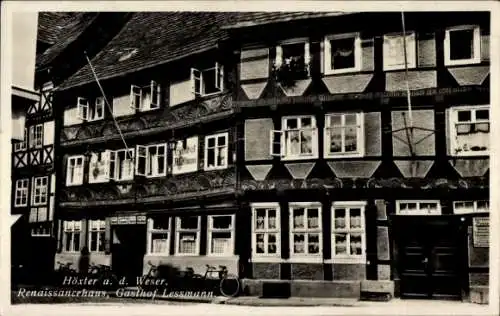 Ak Höxter an der Weser, Gasthaus Lessmann, Renaissancehaus, Fahrrad