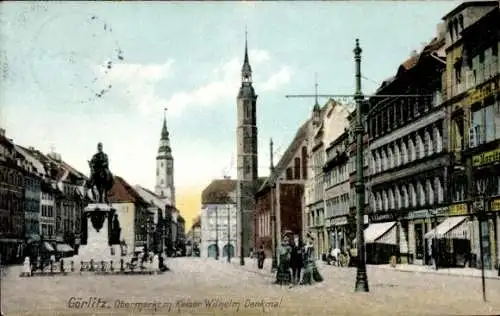 Ak Görlitz in der Lausitz, Obermarkt mit Kaiser Wilhelm Denkmal