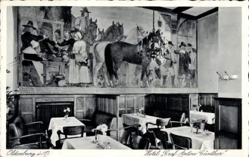 Ak Oldenburg in Oldenburg, Hotel Graf Anton Günther, Wandgemälde, Gastraum