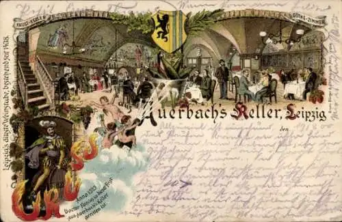 Litho Leipzig in Sachsen, Auerbach's Keller, Faustkeller, Doctor Faustus, Goethe-Zimmer